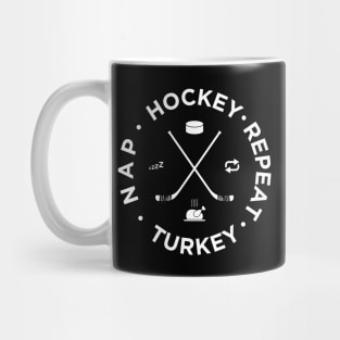 Hockey Turkey Nap Repeat Funny Thanksgiving Mug